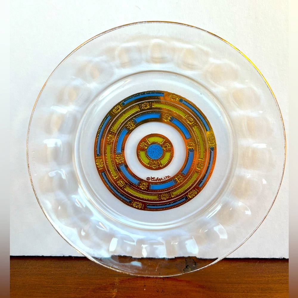 Vintage Culver 7.5” 22k Gold Thumbprint Clear Glass Plate